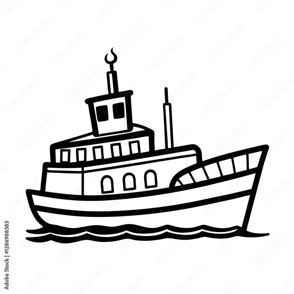 Premium Fireboat Line Art Vector for Stock Images Premium Fireboat Line Art Vector for Stock Images