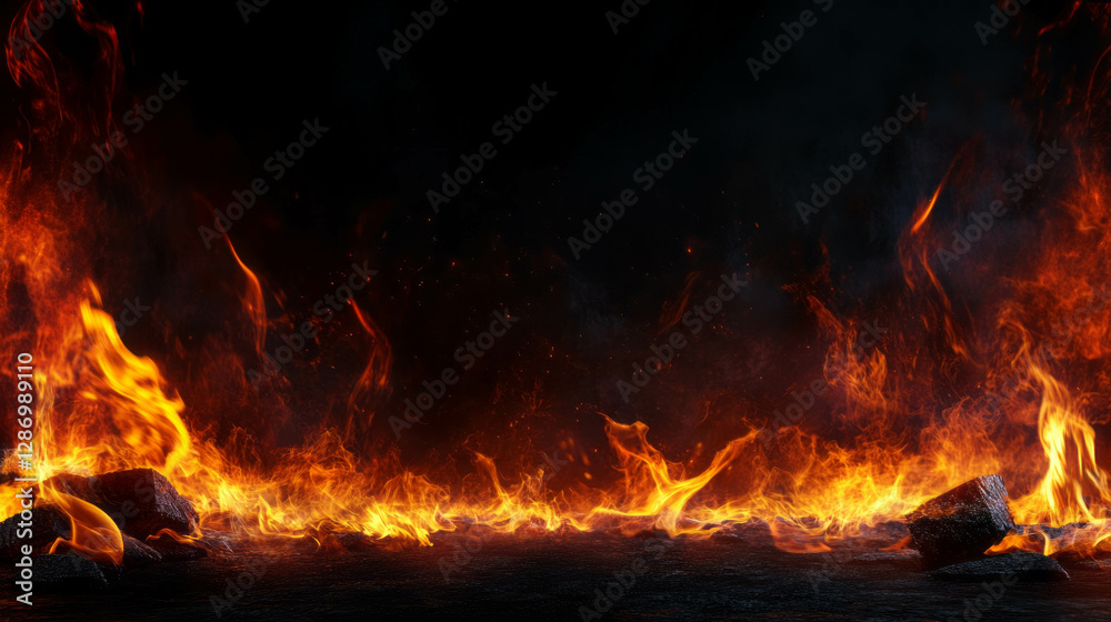 Fiery background with dynamic flames and varied shapes for creative design Fiery background with dynamic flames and varied shapes for creative design