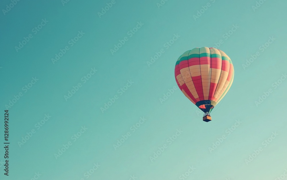 Naklejka premium Professional stock photo of a Colorful Hot Air Balloon Floating in a Clear Blue Sky