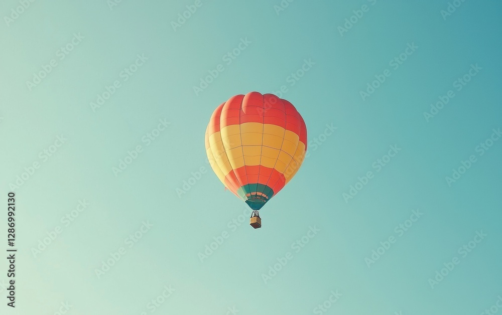 Fototapeta premium Professional stock photo of a Colorful Hot Air Balloon Floating in a Clear Blue Sky