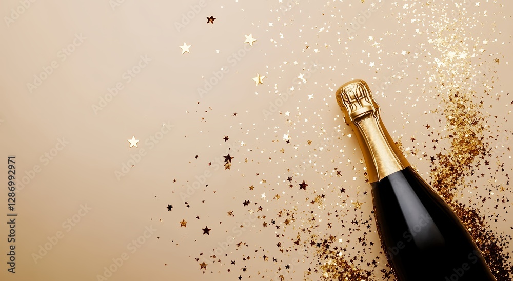 Fototapeta premium Champagne Celebration: Gold Glitter & Bubbles