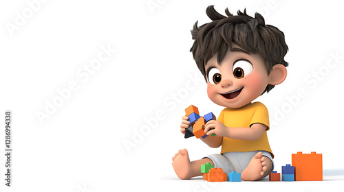 A cartoon boy is playing with a pile of colorful blocks. generated using AI