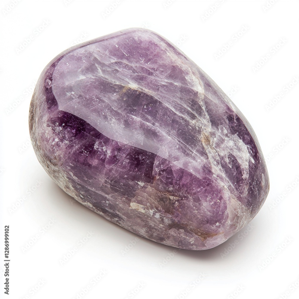 Fototapeta premium Soft lavender polished lepidolite gemstone isolated on white