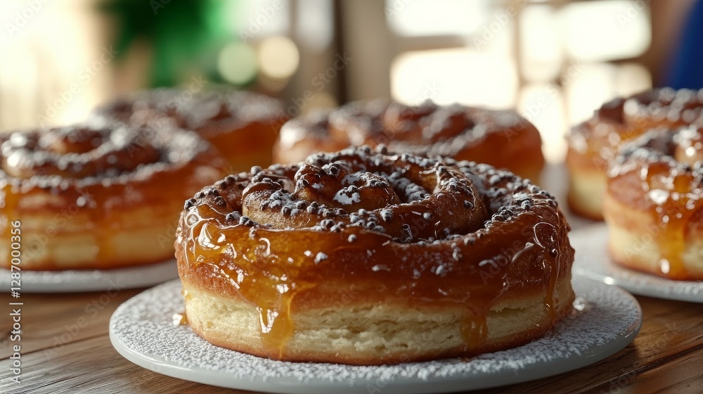 Rolls of sweet, fluffy cinnamon with a thick, sticky frosting on top Rolls of sweet, fluffy cinnamon with a thick, sticky frosting on top