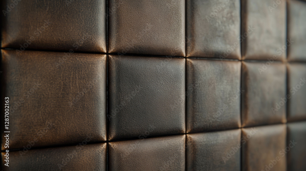 Naklejka premium Luxurious dark leather upholstery with beech wood texture for interior design