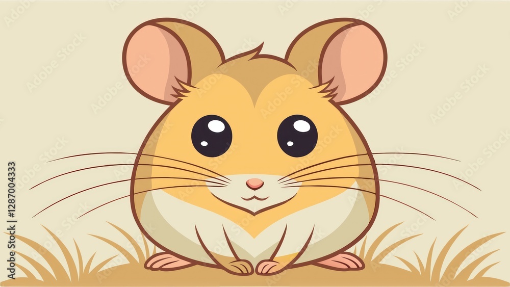Obraz premium a cute and adorable cartoon hamster with big, expressive eyes. It has a round body and fluffy fur, with small paws and ears