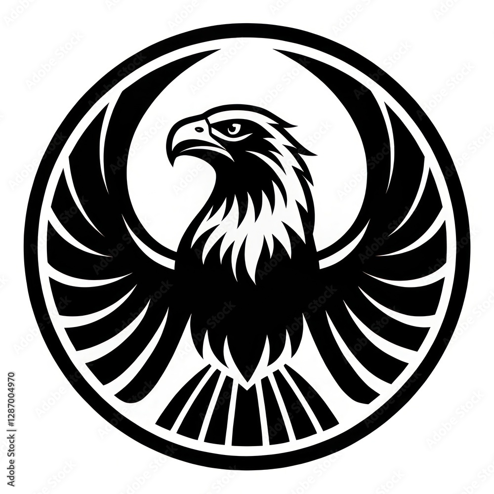 Obraz premium a stylized eagle emblem in a circular frame, with its wings spread majestically