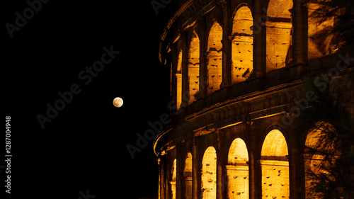 Fotografie colosseum at night with moon