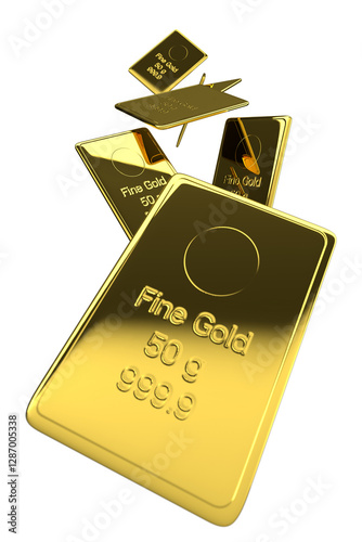 gold bars bullions falling 3d illustration