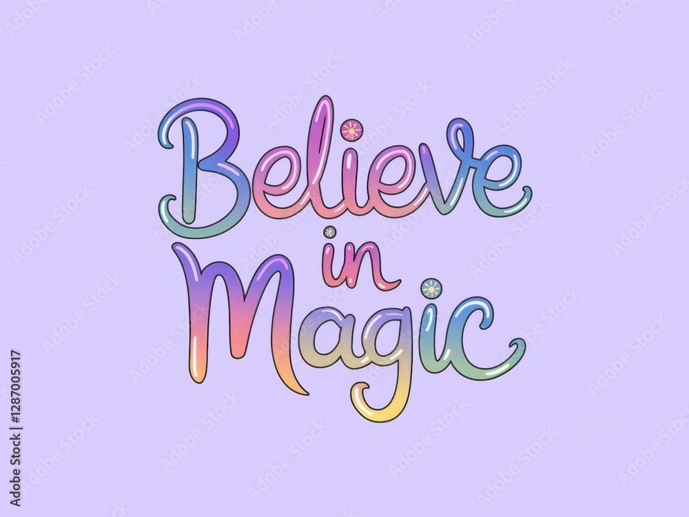 Obraz premium Believe in magic, colorful text design on a soft purple background
