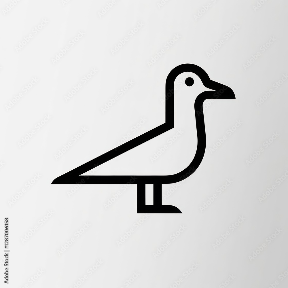 A Minimalist Seagull Icon in Black Line Art A Minimalist Seagull Icon in Black Line Art