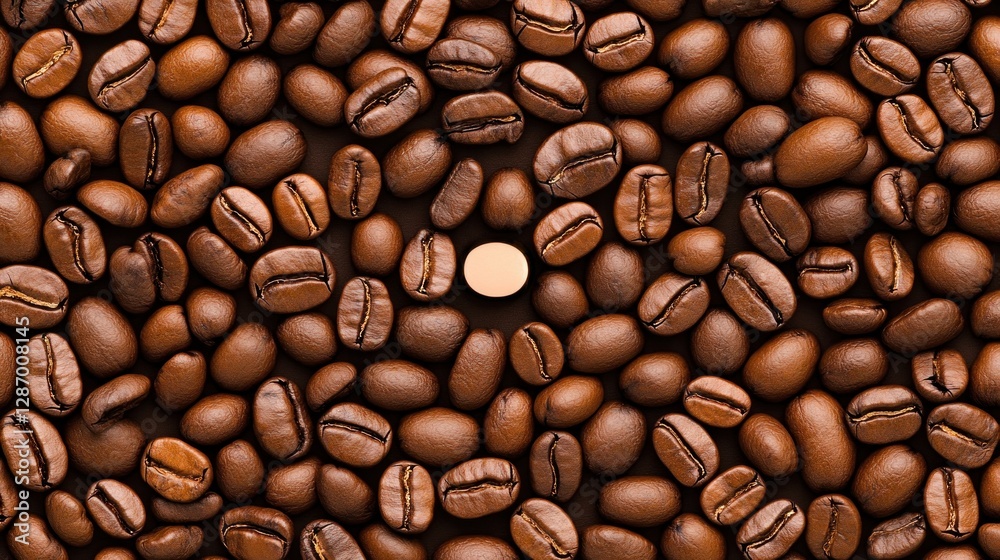 Naklejka premium Roasted Coffee Beans Background with a Single Unroasted Coffee Bean