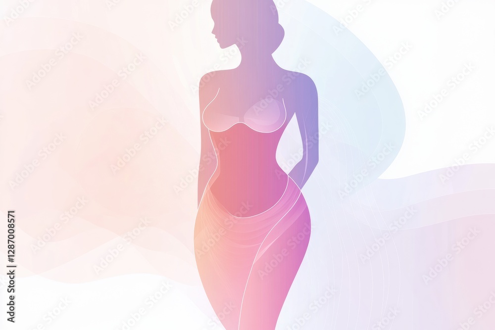 Minimalist illustration featuring a slim female silhouette with an accentuated waistline against a soft pastel background. Generative AI Minimalist illustration featuring a slim female silhouette with an accentuated waistline against a soft pastel background. Generative AI