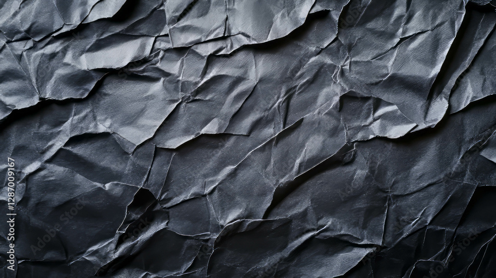 Texture of black lightly rumpled paper with soft highlighted folds for creative background design Texture of black lightly rumpled paper with soft highlighted folds for creative background design