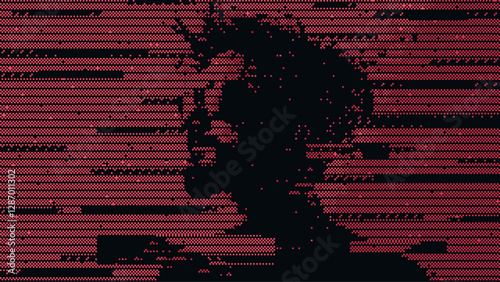 Pixel art of a man silhouette glitch. pixelated video game style. 8-bit computer screen. vector graphics. monochrome background with low details. 