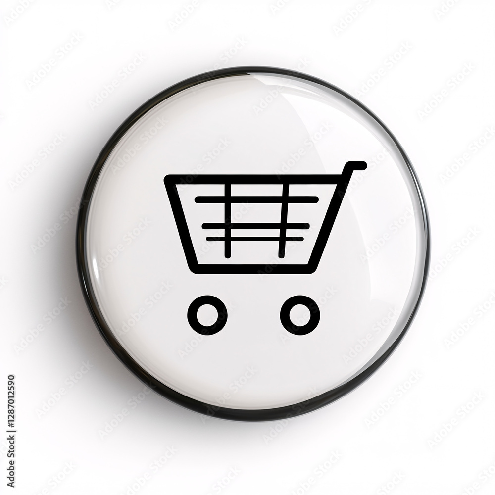 Glossy 3D shopping cart icon, buy button for e-commerce, digital marketplace, online shopping, web store interface, purchase symbol, modern retail design Glossy 3D shopping cart icon, buy button for e-commerce, digital marketplace, online shopping, web store interface, purchase symbol, modern retail design