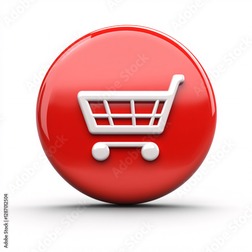 Glossy 3D shopping cart icon, buy button for e-commerce, digital marketplace, online shopping, web store interface, purchase symbol, modern retail design photo