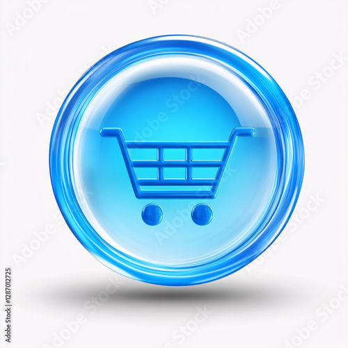 Glossy 3D shopping cart icon, buy button for e-commerce, digital marketplace, online shopping, web store interface, purchase symbol, modern retail design photo