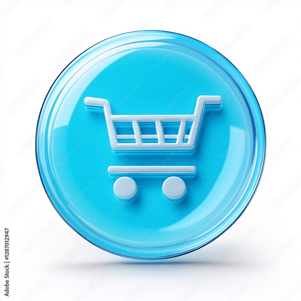Glossy 3D shopping cart icon, buy button for e-commerce, digital marketplace, online shopping, web store interface, purchase symbol, modern retail design Glossy 3D shopping cart icon, buy button for e-commerce, digital marketplace, online shopping, web store interface, purchase symbol, modern retail design