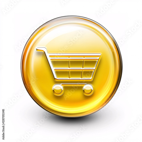 Glossy 3D shopping cart icon, buy button for e-commerce, digital marketplace, online shopping, web store interface, purchase symbol, modern retail design photo