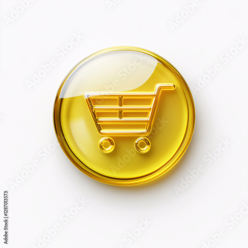 Glossy 3D shopping cart icon, buy button for e-commerce, digital marketplace, online shopping, web store interface, purchase symbol, modern retail design photo