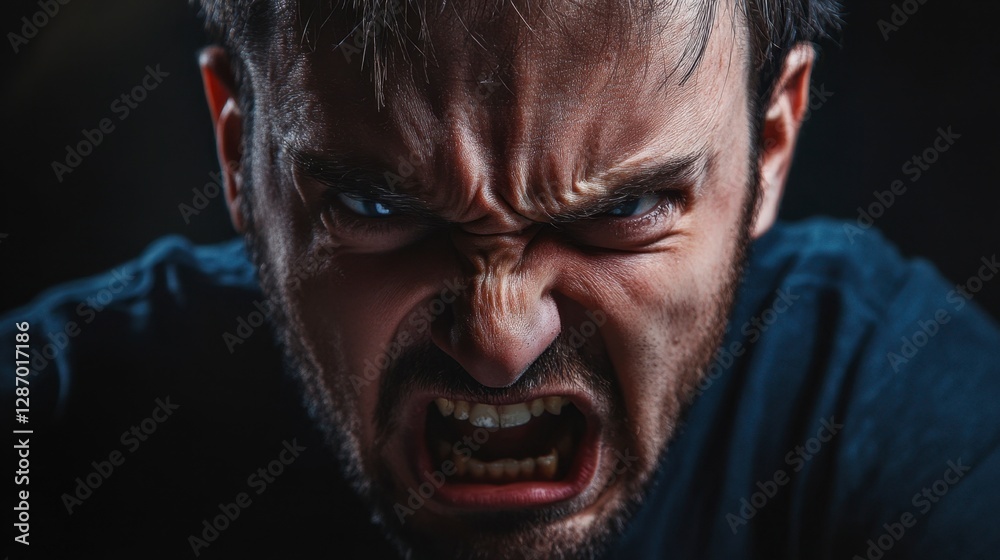 Angry Man's Extreme Rage Portrait, Intense Expression Angry Man's Extreme Rage Portrait, Intense Expression