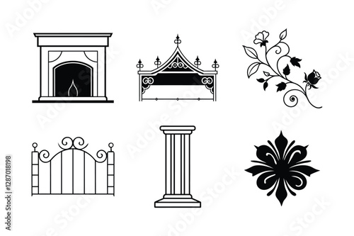Set of The king's household furnishings,lemp, ornament ,vector , 