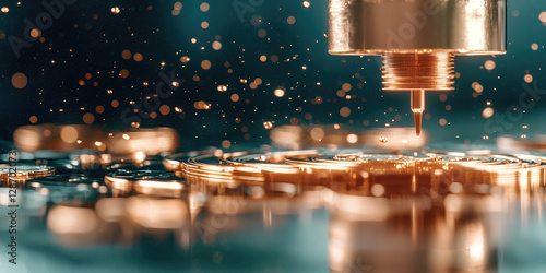 CNC milling machine cutting copper electrode parts, modern technology in electronics manufacturing