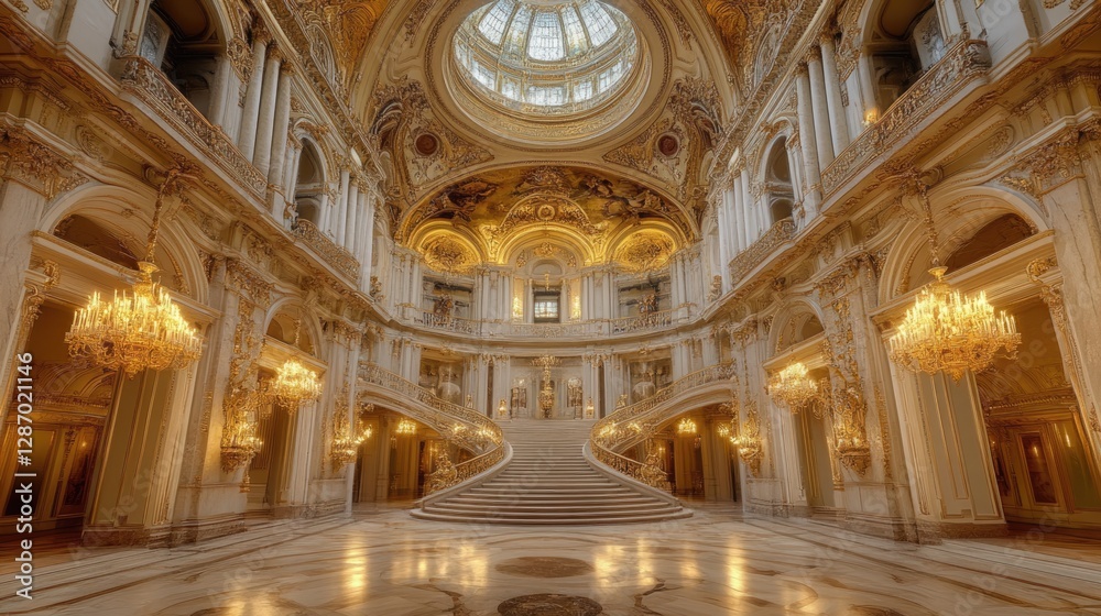 Obraz premium Grand Staircase in a Gilded Palace: Opulent Architecture and Interior Design