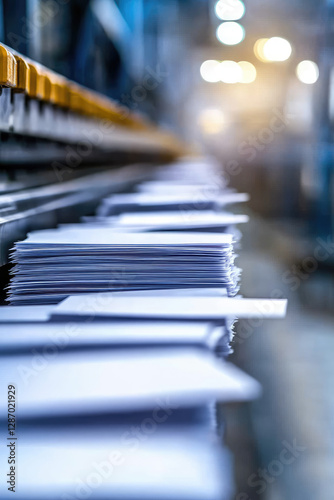 Enveloping machine at the lettershop prepare and process letters or mailings. Post office or print shop. Lettershop or bookbinder manufacture. 