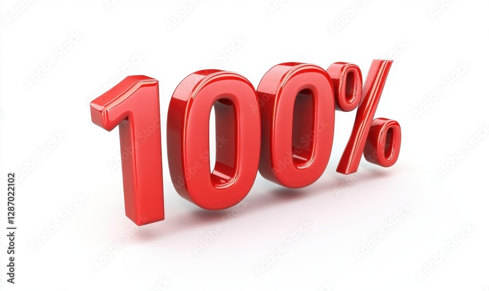 One hundred percent glossy red 3d symbol showing total amount or great deal One hundred percent glossy red 3d symbol showing total amount or great deal