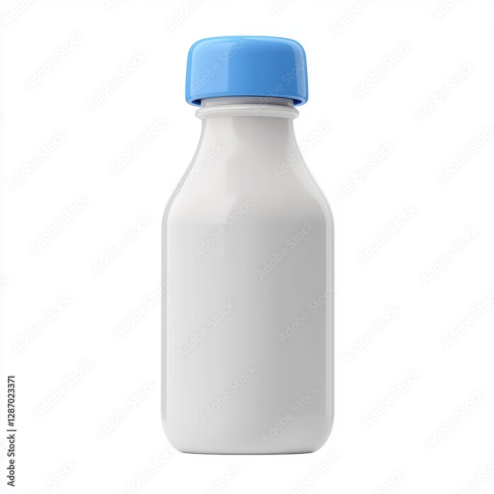 Milk bottle with a blue cap isolated on white background Milk bottle with a blue cap isolated on white background