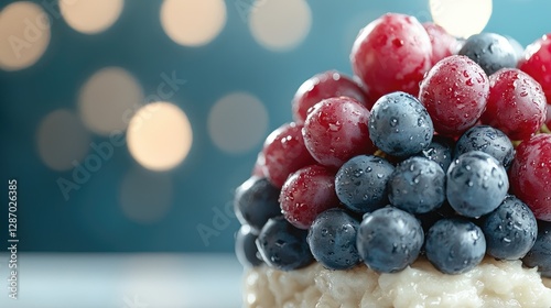Wallpaper Mural Red and blue grapes on rice pudding, festive bokeh background, food photography Torontodigital.ca