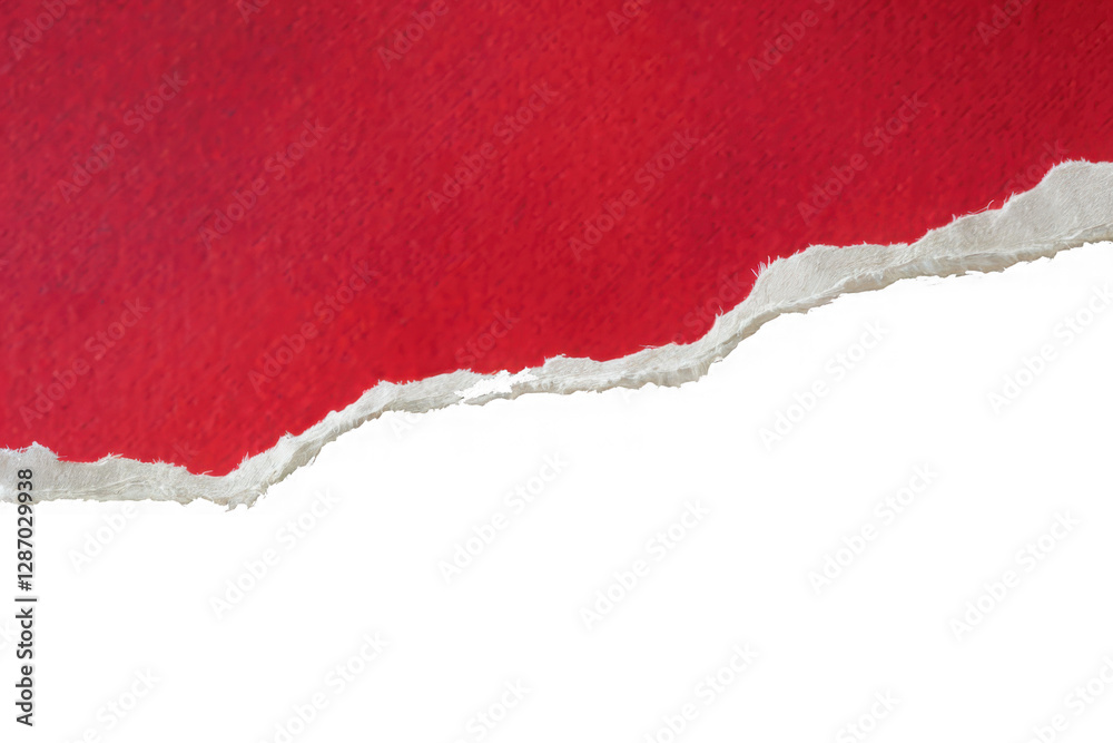Red ripped paper torn edges strips isolated on white background