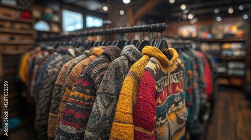 Wallpaper Mural Colorful patterned jackets on display in a rustic clothing store Torontodigital.ca