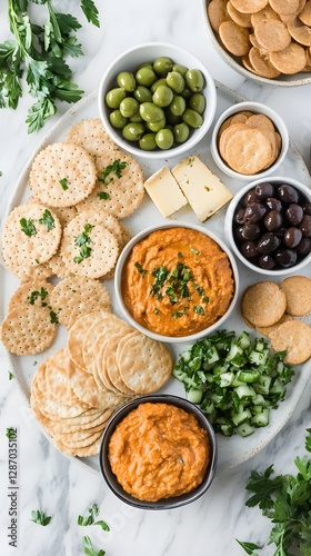 A Gourmet Appetizer Platter: A delectable assortment of snacks and delicacies artfully arranged, inviting you to indulge in a symphony of flavors and textures.