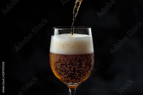Wallpaper Mural Golden beer is poured into a glass, creating a foamy head against a dark background with rising bubbles. Ideal for brewing, Oktoberfest, and craft beer promotions Torontodigital.ca