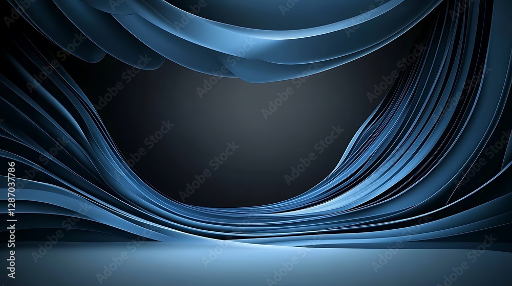 Fototapeta premium Abstract 3D Render: Deep Blue Drapery in a Dark Studio AI Generated