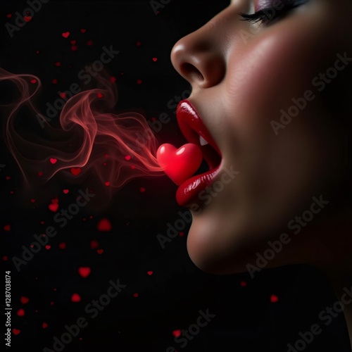 Sensual Close Up of Woman's Lips Blowing a Red Heart with Smoke Effect  yT6rWs