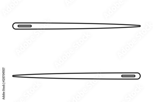 Two sewing needles facing opposite directions forming a border with copy space in between in outline vector