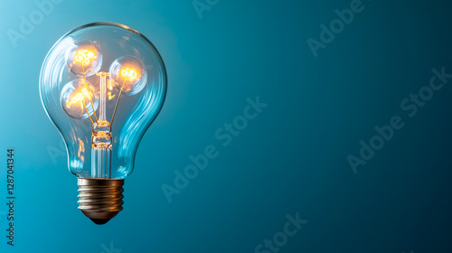 Illuminated lightbulb floating in minimalistic space, symbolizing new ideas and inspiration. Abstract representation of creativity and futuristic vision. Perfect for innovation, breakthrough concepts.