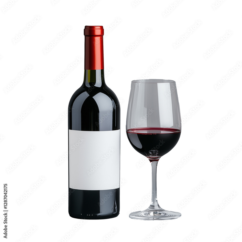 Elegant red wine bottle and glass on transparent background Elegant red wine bottle and glass on transparent background