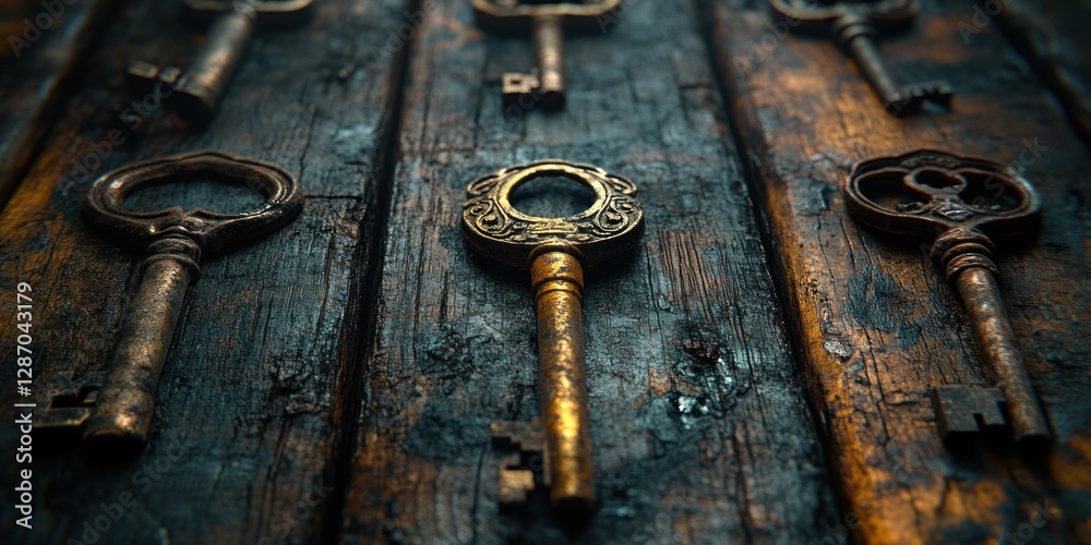 Antique Keys on Weathered Wood: A Treasure Trove of Secrets Antique Keys on Weathered Wood: A Treasure Trove of Secrets