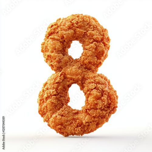 Number 8 made of juicy deep-fried chicken drumsticks with a rich, crispy coating isolated on a clean white background photo