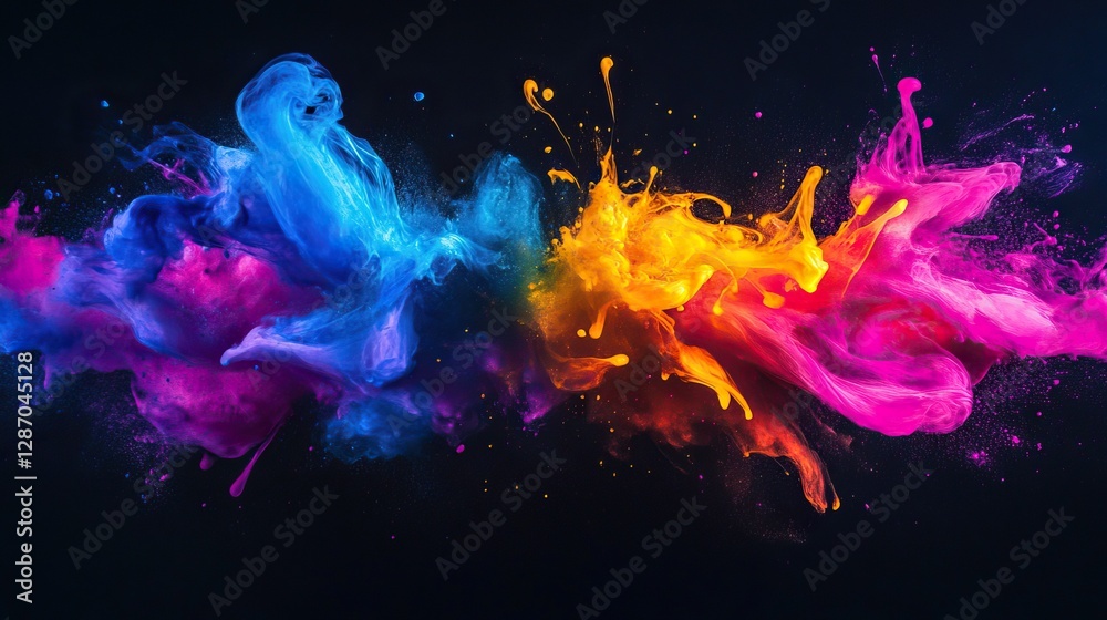 Fototapeta premium Dynamic explosion of vibrant color swirls on black background
