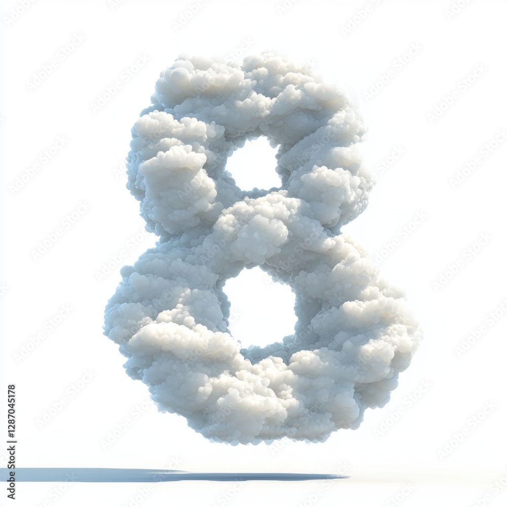 Number 8 made of soft white clouds with wispy edges and subtle sunlight reflections isolated on a clean white background Number 8 made of soft white clouds with wispy edges and subtle sunlight reflections isolated on a clean white background