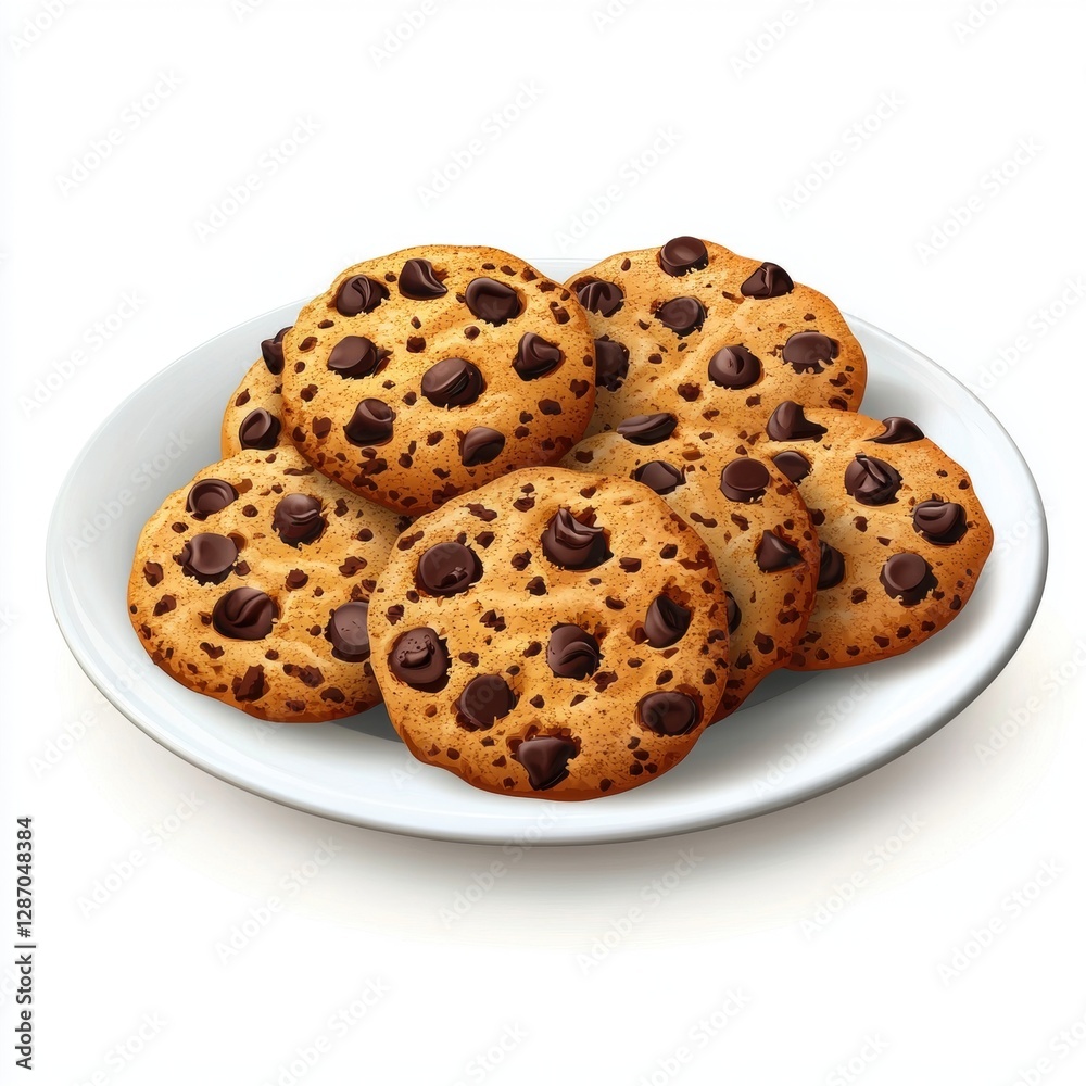 Plate of freshly baked chocolate chip cookies isolated on white background Plate of freshly baked chocolate chip cookies isolated on white background