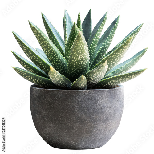 A Decorative Potted Aloe Vera Plant with Thick Flesh Isolated on Transparent Background