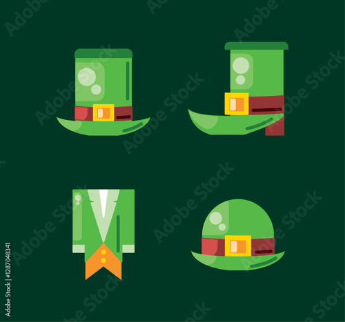 Set of St. Patrick's Day clothing and accessories. Hat, boots, for celebration of St Patrick's Day collection