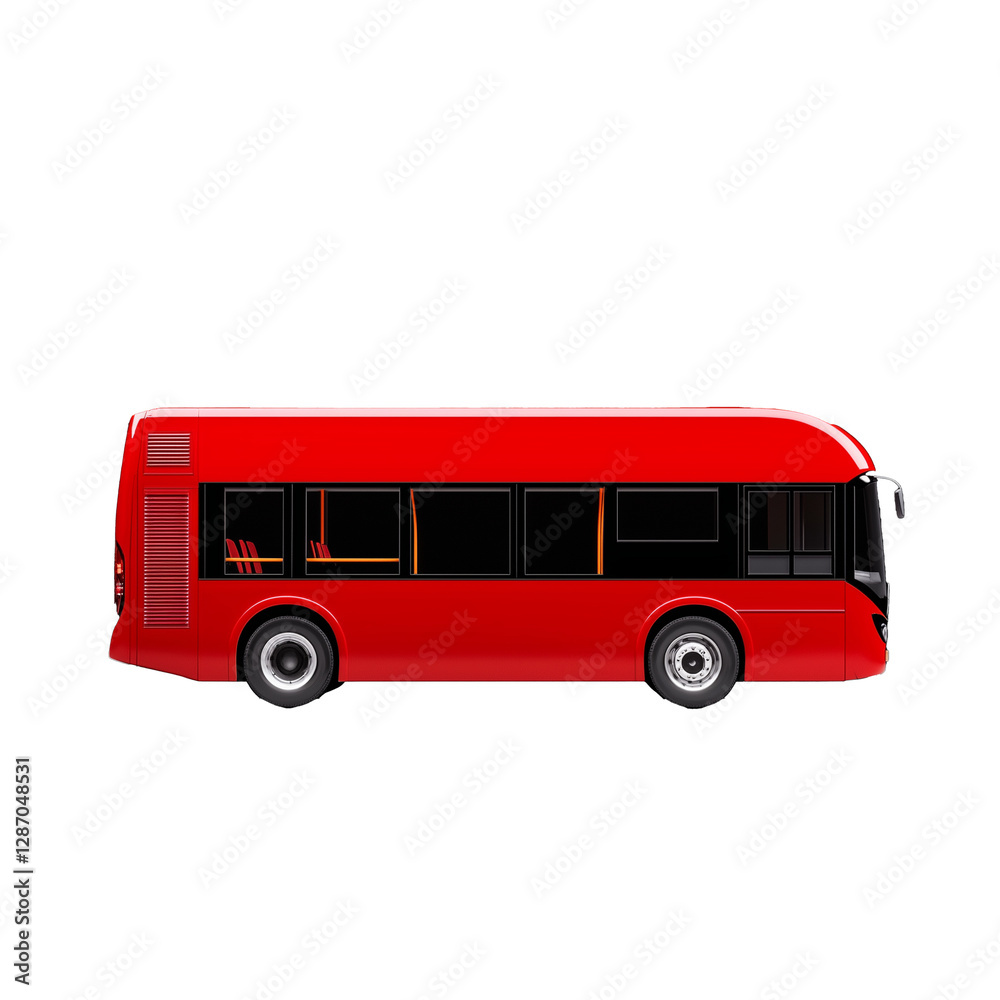 Red city bus on a transparent background with side view Red city bus on a transparent background with side view